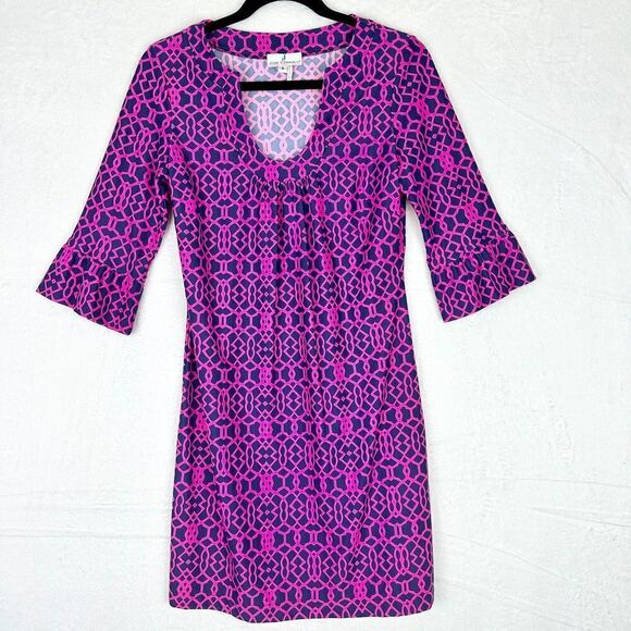 Jude Connally Nancy Dress Jude Cloth Size Small Geometric Pink Navy - Picture 1 of 7